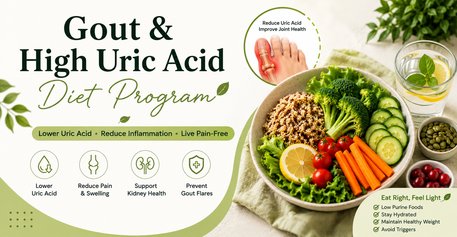 Low purine meal for gout management
